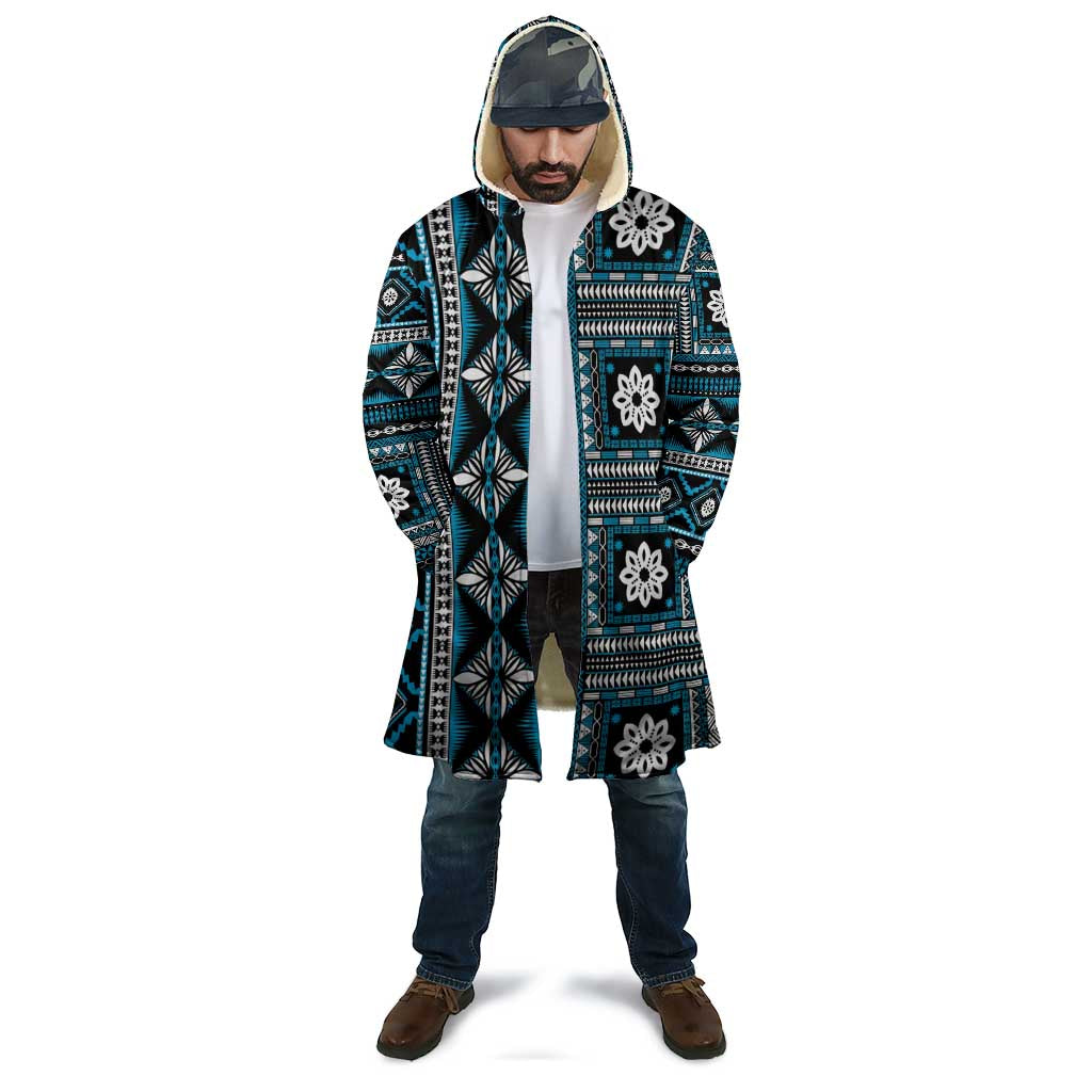 Fiji Masi Tapa Pattern Blue Cloak LT01 - Polynesian Pride