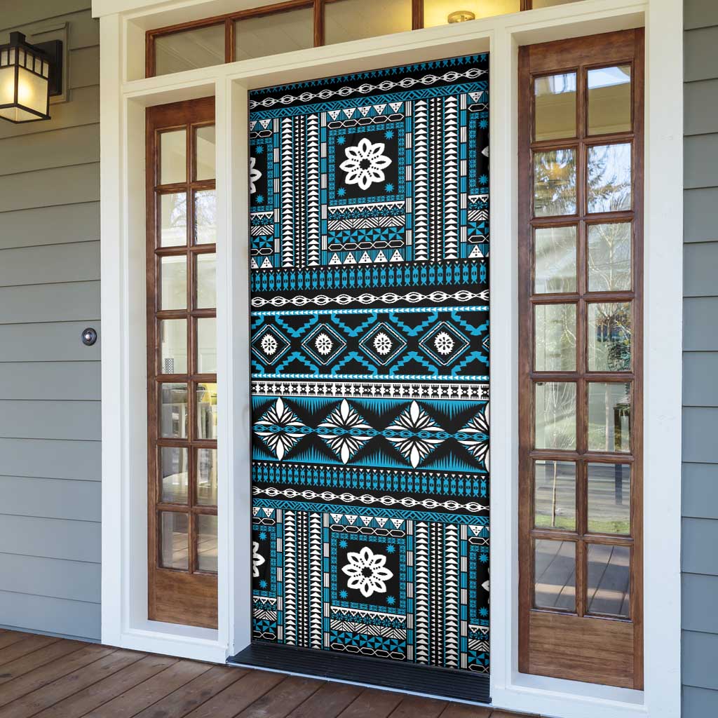 Fiji Masi Tapa Pattern Blue Door Cover LT01 - Polynesian Pride