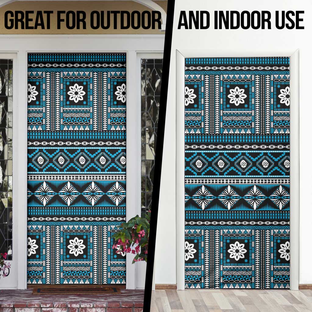 Fiji Masi Tapa Pattern Blue Door Cover LT01 - Polynesian Pride