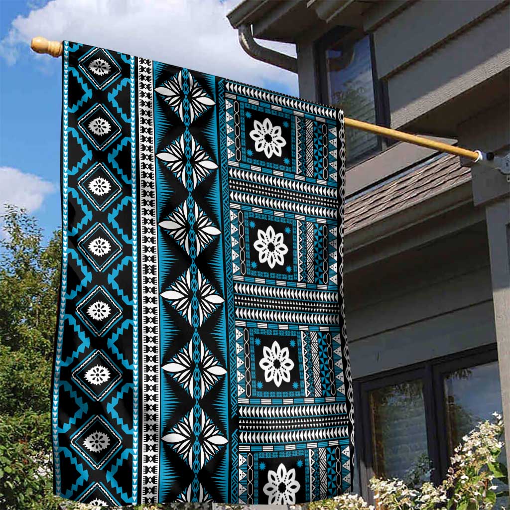 Fiji Masi Tapa Pattern Blue Garden Flag LT01 - Polynesian Pride