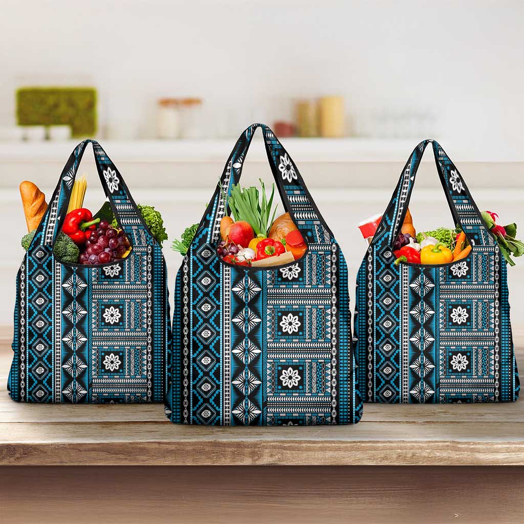 Fiji Masi Tapa Pattern Blue Grocery Bag LT01 3-pack One Size Blue - Polynesian Pride