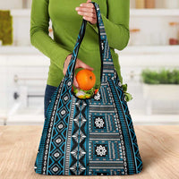 Fiji Masi Tapa Pattern Blue Grocery Bag LT01 - Polynesian Pride
