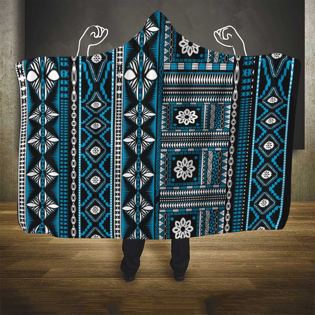 Fiji Masi Tapa Pattern Blue Hooded Blanket LT01 - Polynesian Pride