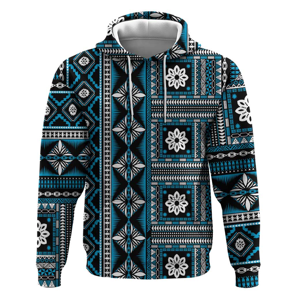 Fiji Masi Tapa Pattern Blue Hoodie LT01 Pullover Hoodie Blue - Polynesian Pride
