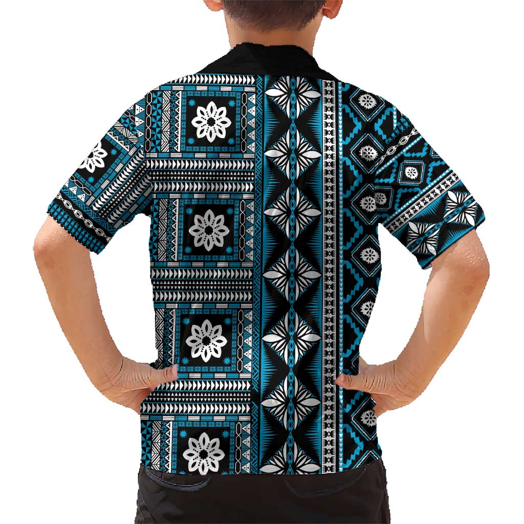 Fiji Masi Tapa Pattern Blue Kid Hawaiian Shirt LT01 - Polynesian Pride