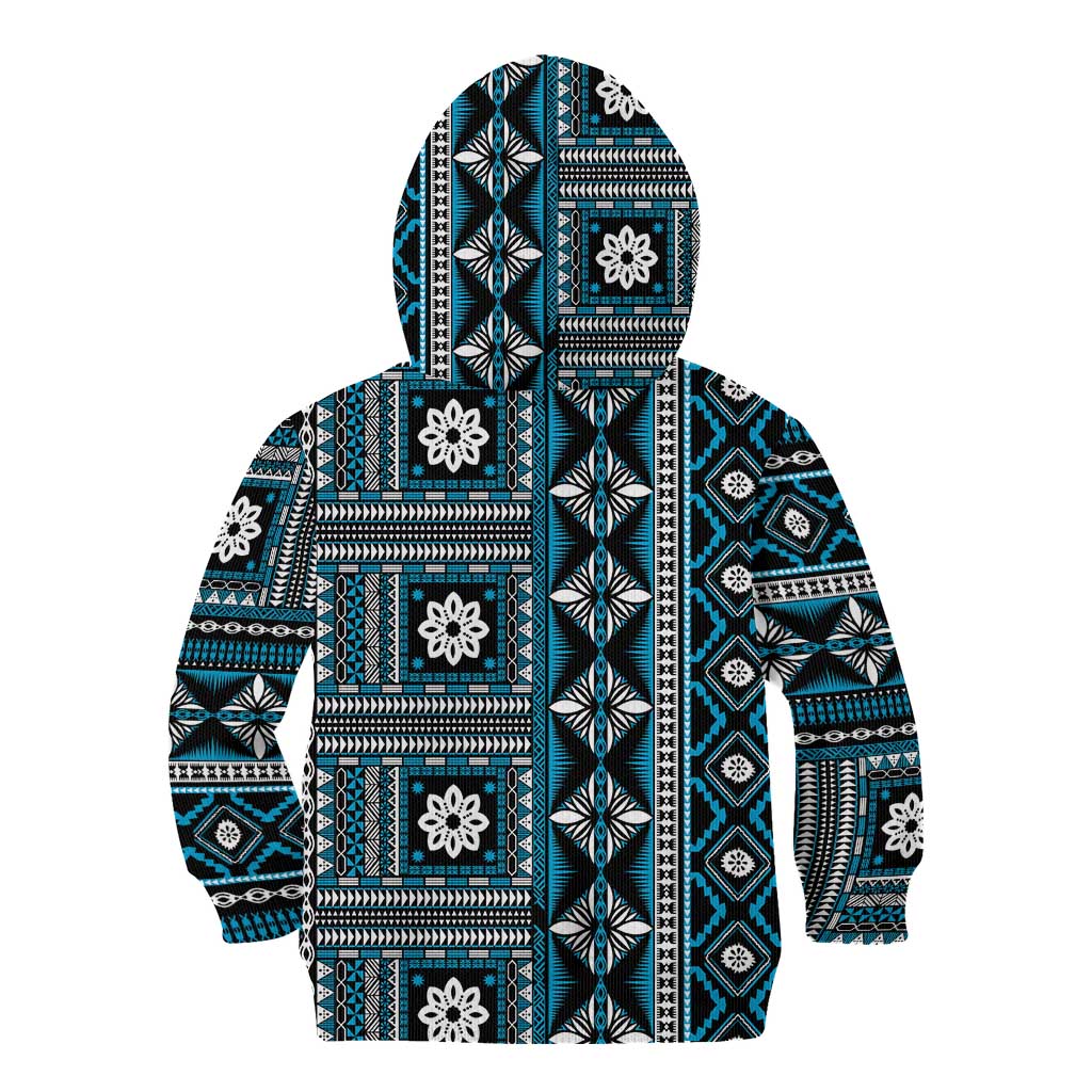 Fiji Masi Tapa Pattern Blue Kid Hoodie LT01 - Polynesian Pride
