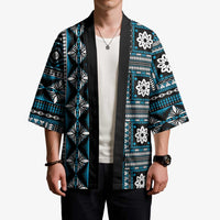 Fiji Masi Tapa Pattern Blue Kimono LT01 - Polynesian Pride