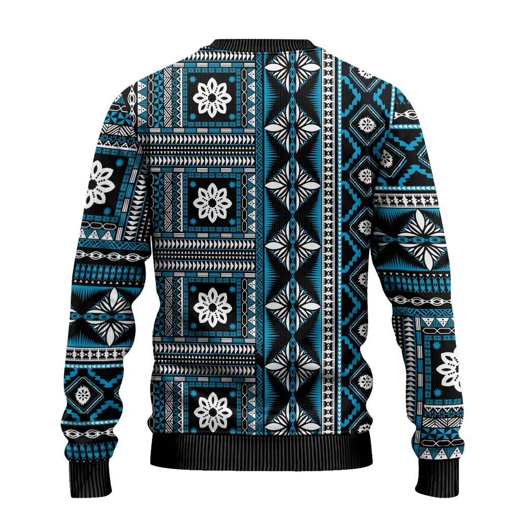 Fiji Masi Tapa Pattern Blue Ugly Christmas Sweater LT01 - Polynesian Pride