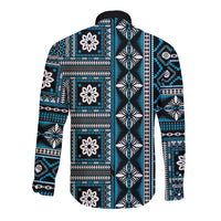Fiji Masi Tapa Pattern Blue Long Sleeve Button Shirt LT01 - Polynesian Pride