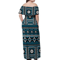 Fiji Masi Tapa Pattern Blue Off Shoulder Maxi Dress LT01 - Polynesian Pride