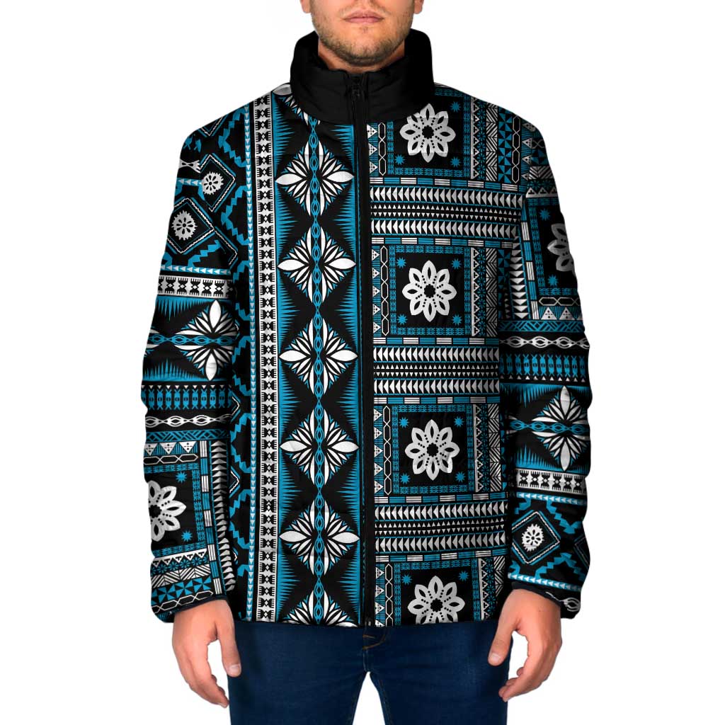 Fiji Masi Tapa Pattern Blue Padded Jacket LT01 Men Blue - Polynesian Pride