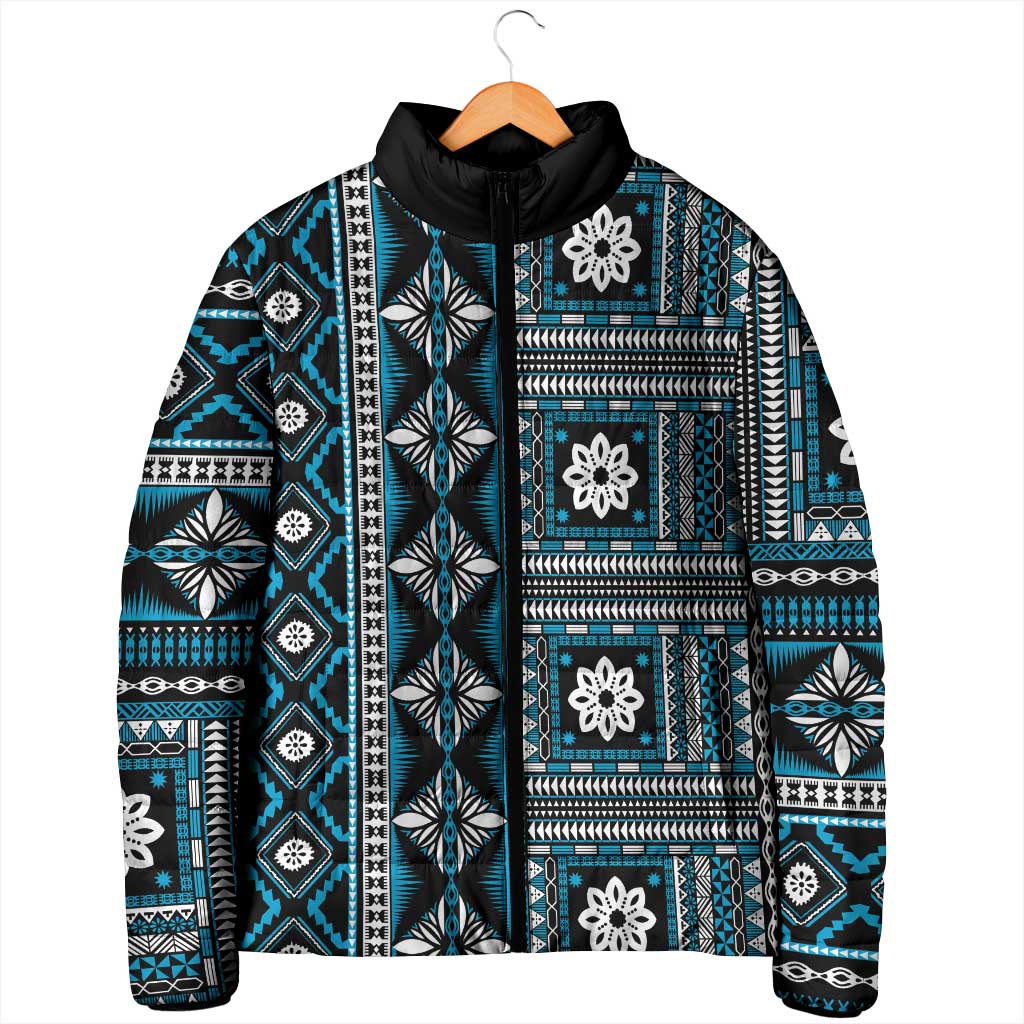 Fiji Masi Tapa Pattern Blue Padded Jacket LT01 - Polynesian Pride
