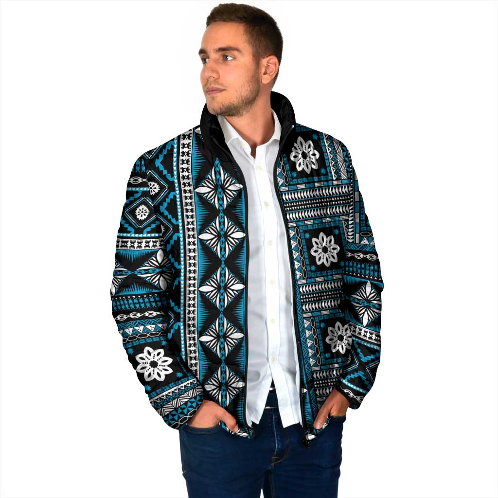 Fiji Masi Tapa Pattern Blue Padded Jacket LT01 - Polynesian Pride