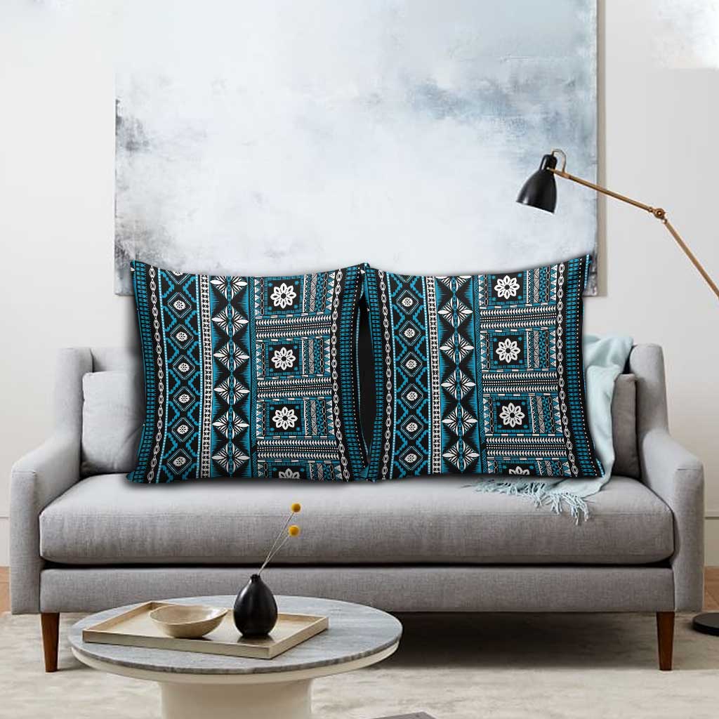 Fiji Masi Tapa Pattern Blue Pillow Cover LT01 - Polynesian Pride