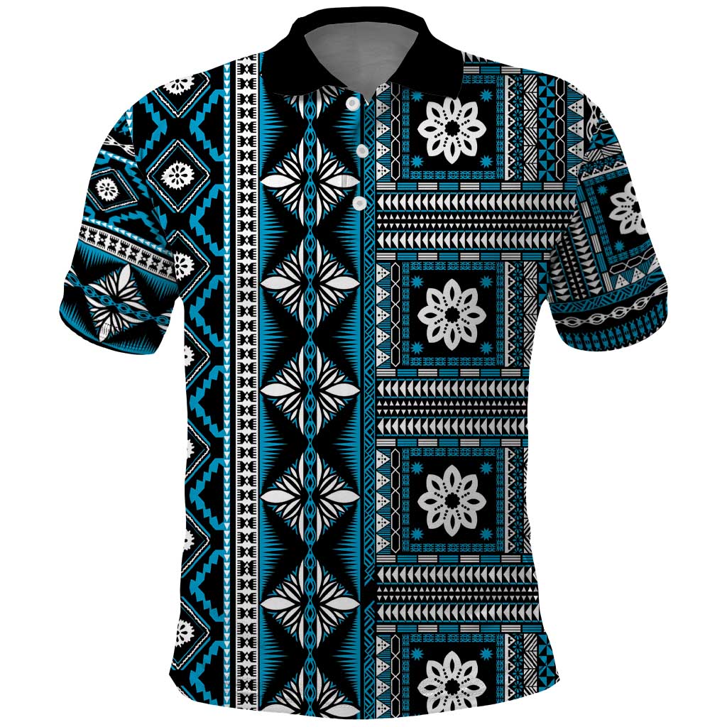 Fiji Masi Tapa Pattern Blue Polo Shirt LT01 Blue - Polynesian Pride