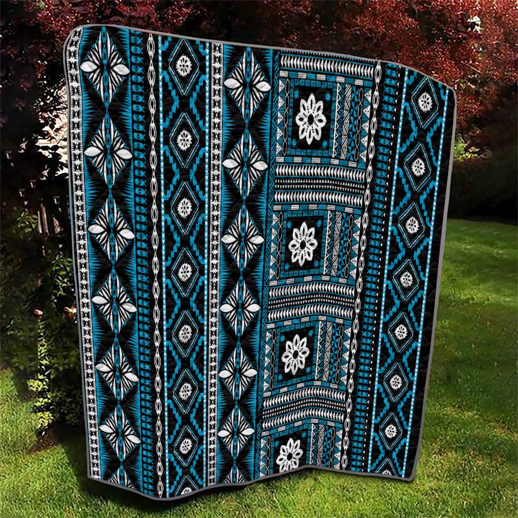 Fiji Masi Tapa Pattern Blue Quilt LT01 - Polynesian Pride