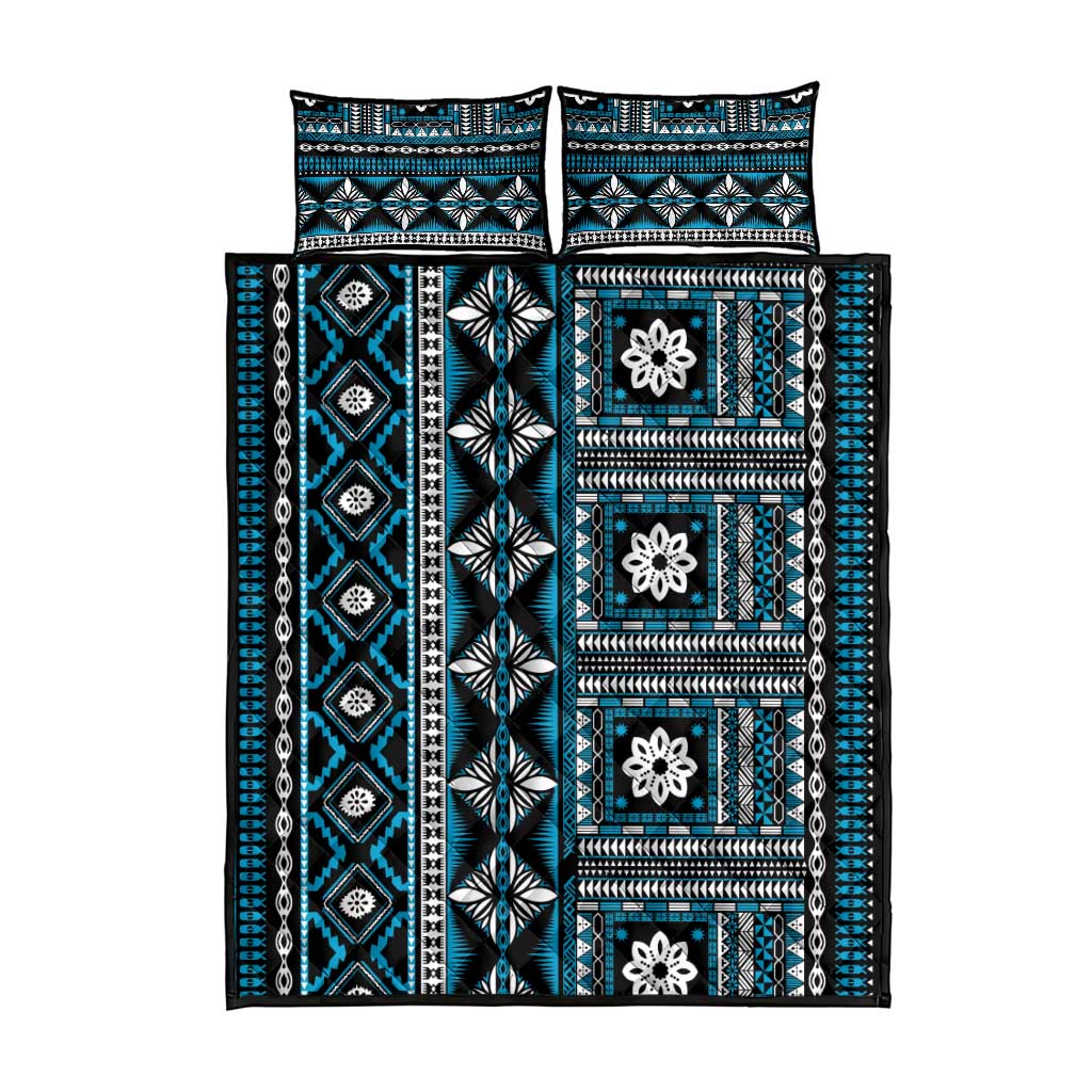 Fiji Masi Tapa Pattern Blue Quilt Bed Set LT01 - Polynesian Pride