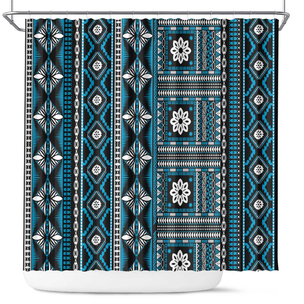 Fiji Masi Tapa Pattern Blue Shower Curtain LT01 Blue - Polynesian Pride