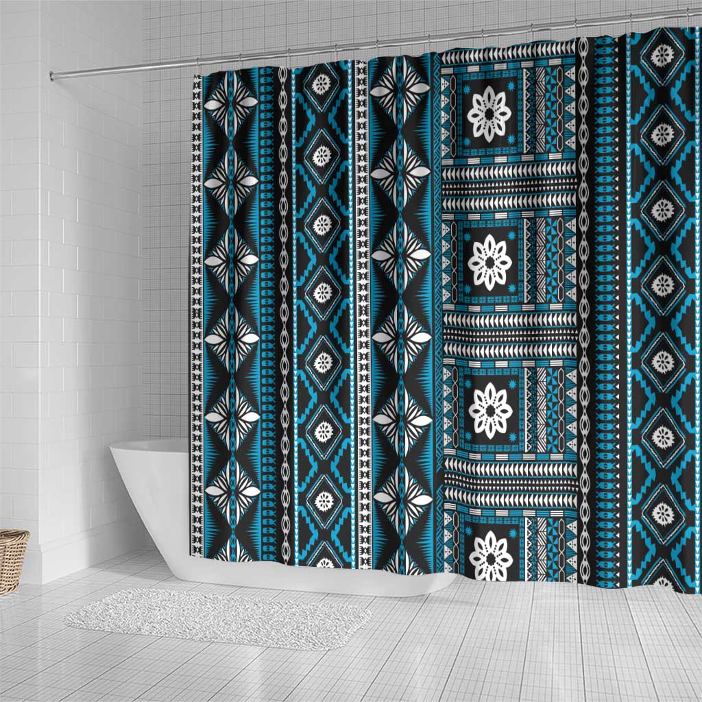 Fiji Masi Tapa Pattern Blue Shower Curtain LT01 - Polynesian Pride