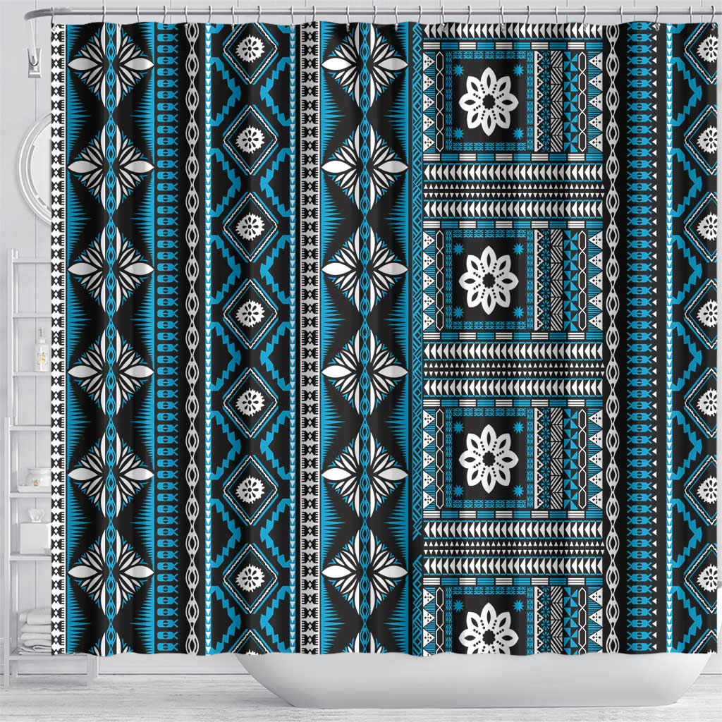 Fiji Masi Tapa Pattern Blue Shower Curtain LT01 - Polynesian Pride