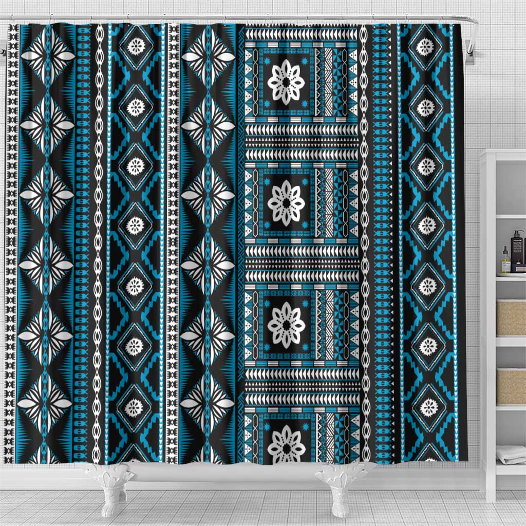 Fiji Masi Tapa Pattern Blue Shower Curtain LT01 - Polynesian Pride