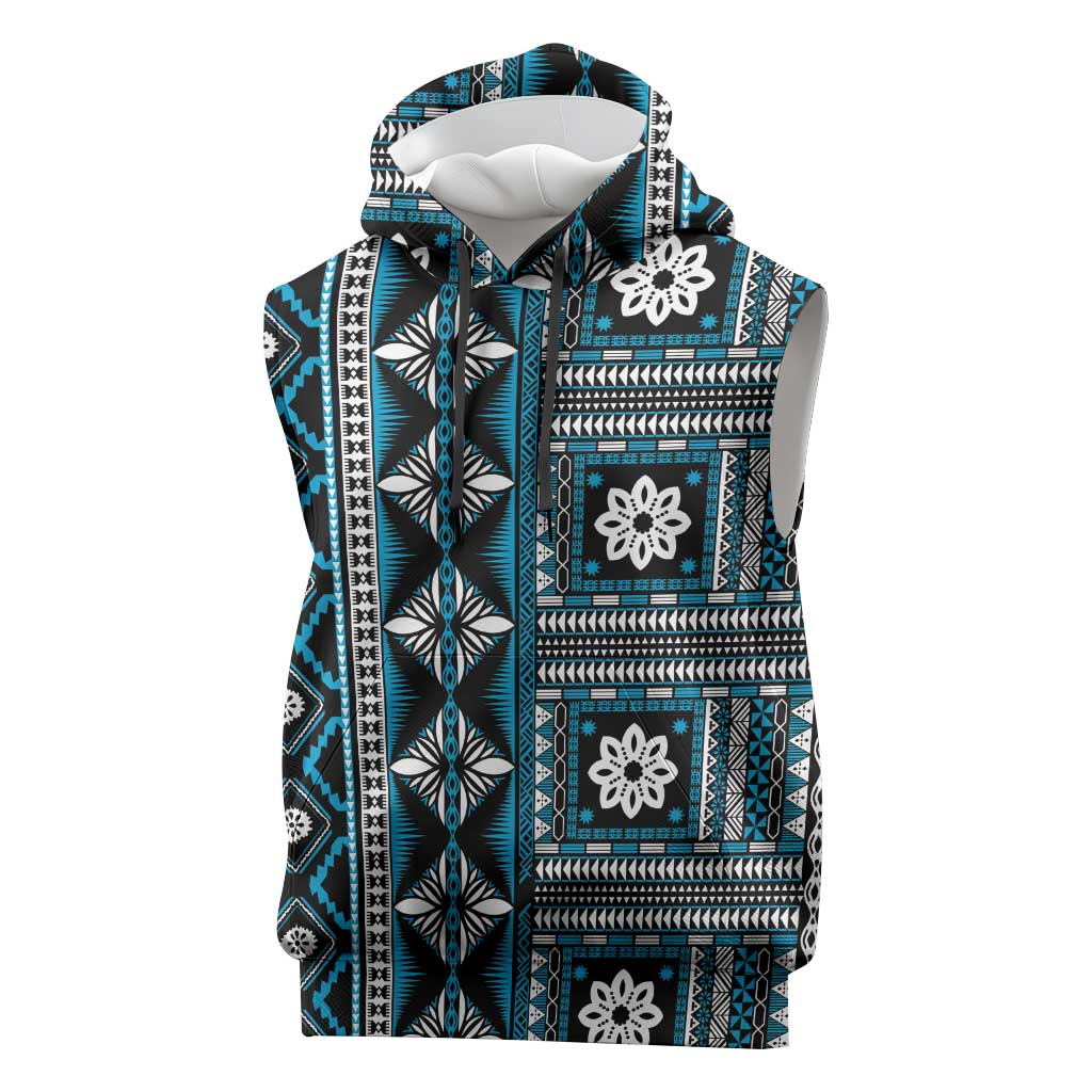 Fiji Masi Tapa Pattern Blue Sleeveless Hoodie LT01 Blue - Polynesian Pride
