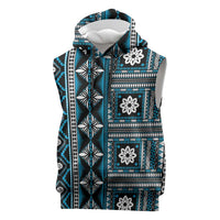 Fiji Masi Tapa Pattern Blue Sleeveless Hoodie LT01 Blue - Polynesian Pride