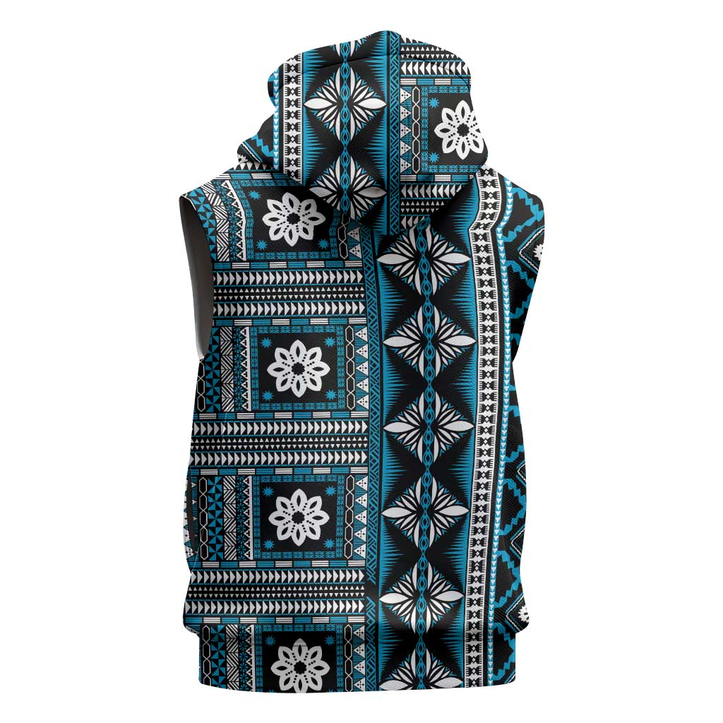 Fiji Masi Tapa Pattern Blue Sleeveless Hoodie LT01 - Polynesian Pride