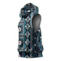 Fiji Masi Tapa Pattern Blue Sleeveless Hoodie LT01 - Polynesian Pride
