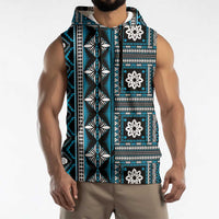 Fiji Masi Tapa Pattern Blue Sleeveless Hoodie LT01 - Polynesian Pride