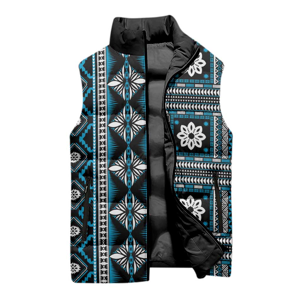 Fiji Masi Tapa Pattern Blue Sleeveless Puffer Jacket LT01 - Polynesian Pride