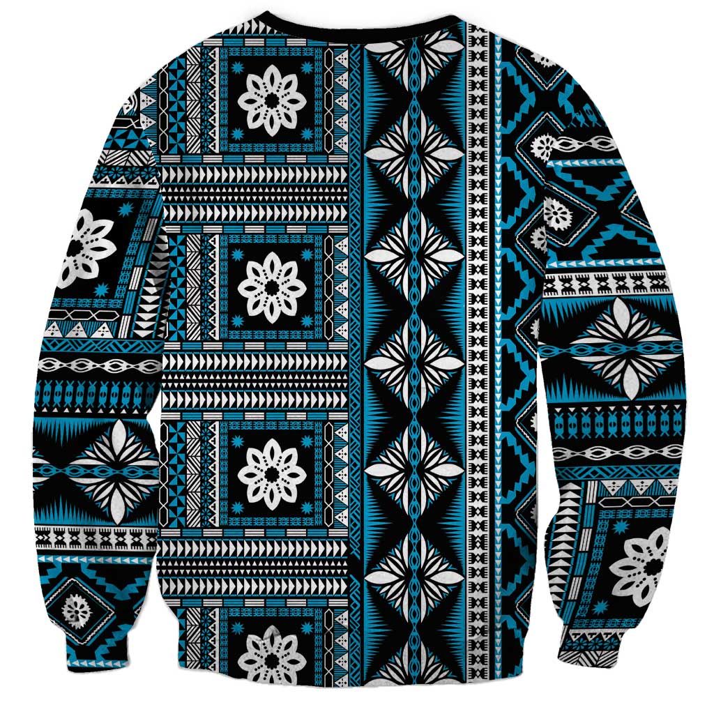 Fiji Masi Tapa Pattern Blue Sweatshirt LT01 - Polynesian Pride