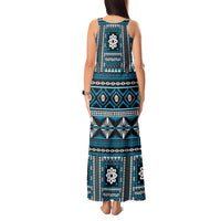 Fiji Masi Tapa Pattern Blue Tank Maxi Dress LT01 - Polynesian Pride