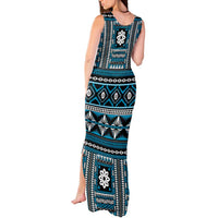 Fiji Masi Tapa Pattern Blue Tank Maxi Dress LT01 - Polynesian Pride