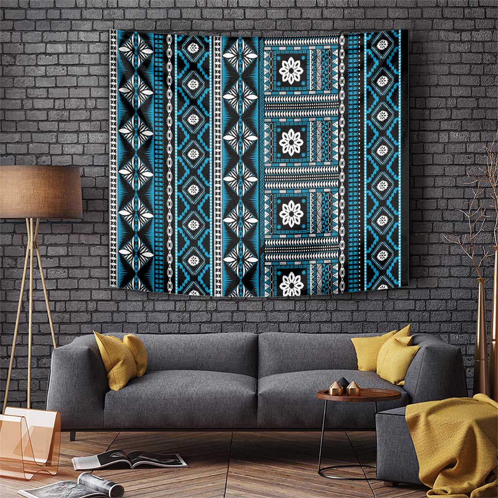 Fiji Masi Tapa Pattern Blue Tapestry LT01 Blue - Polynesian Pride