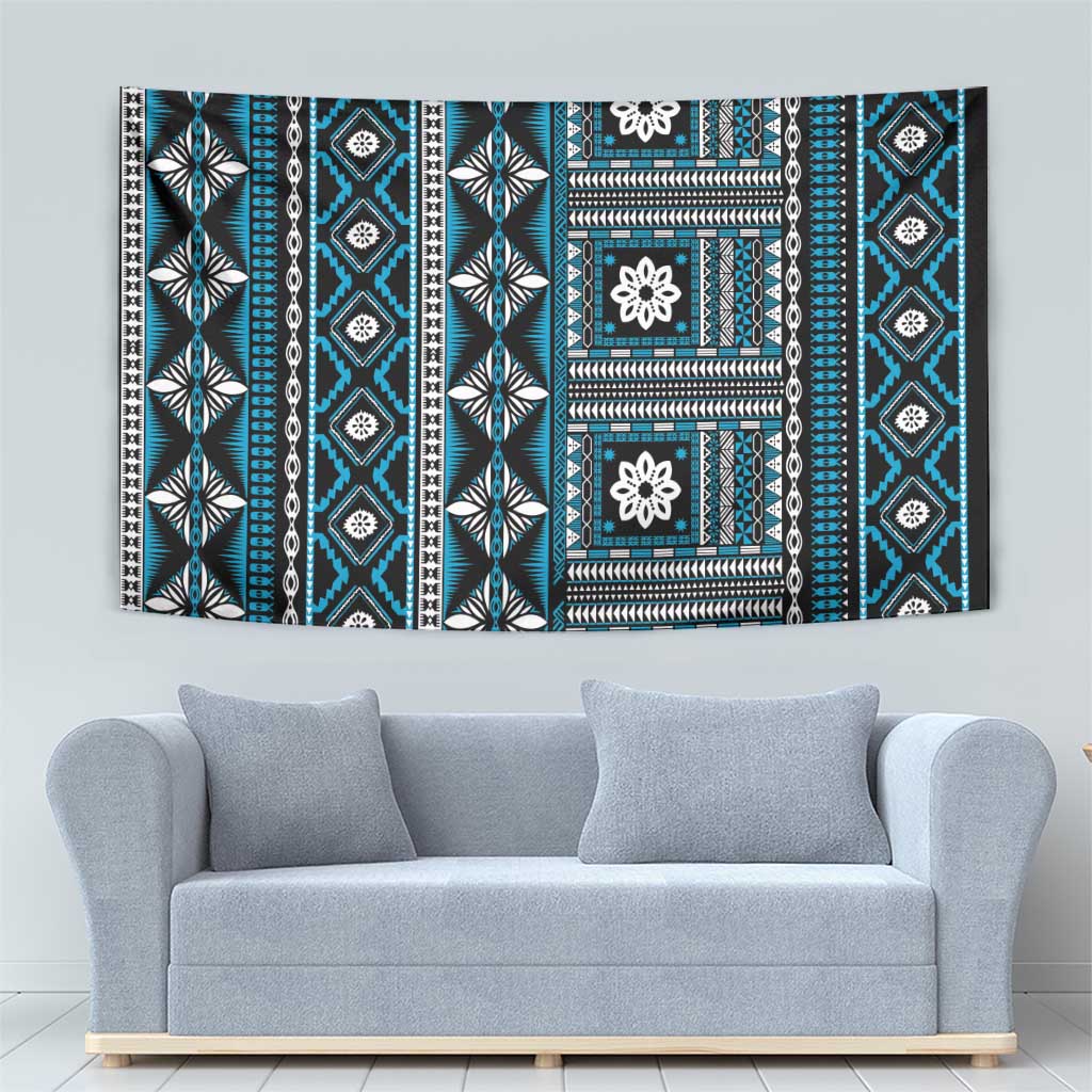 Fiji Masi Tapa Pattern Blue Tapestry LT01 - Polynesian Pride