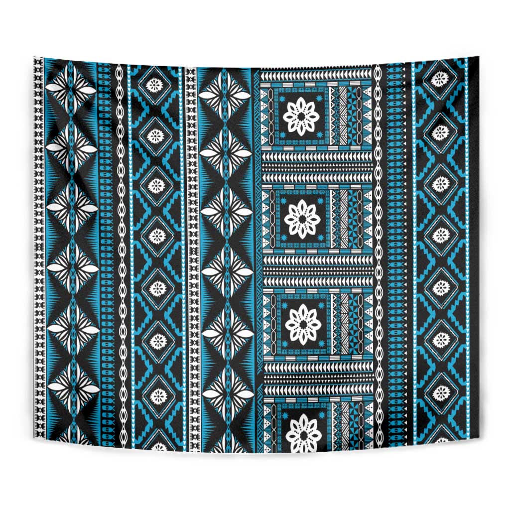 Fiji Masi Tapa Pattern Blue Tapestry LT01 - Polynesian Pride