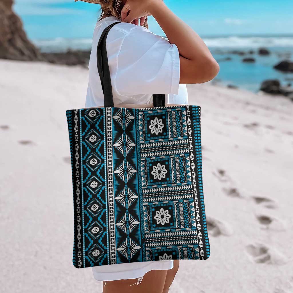 Fiji Masi Tapa Pattern Blue Tote Bag LT01 - Polynesian Pride