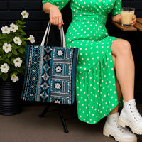 Fiji Masi Tapa Pattern Blue Tote Bag LT01 - Polynesian Pride