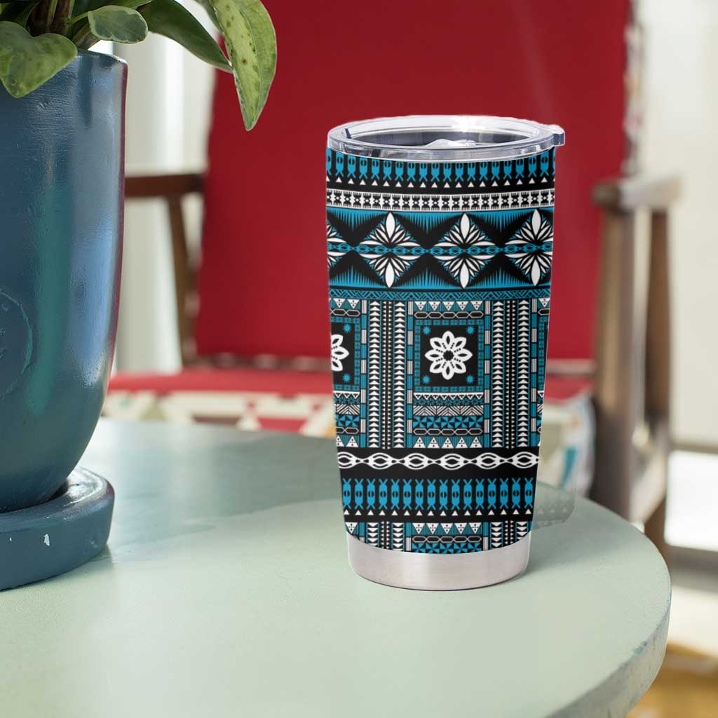 Fiji Masi Tapa Pattern Blue Tumbler Cup LT01 - Polynesian Pride