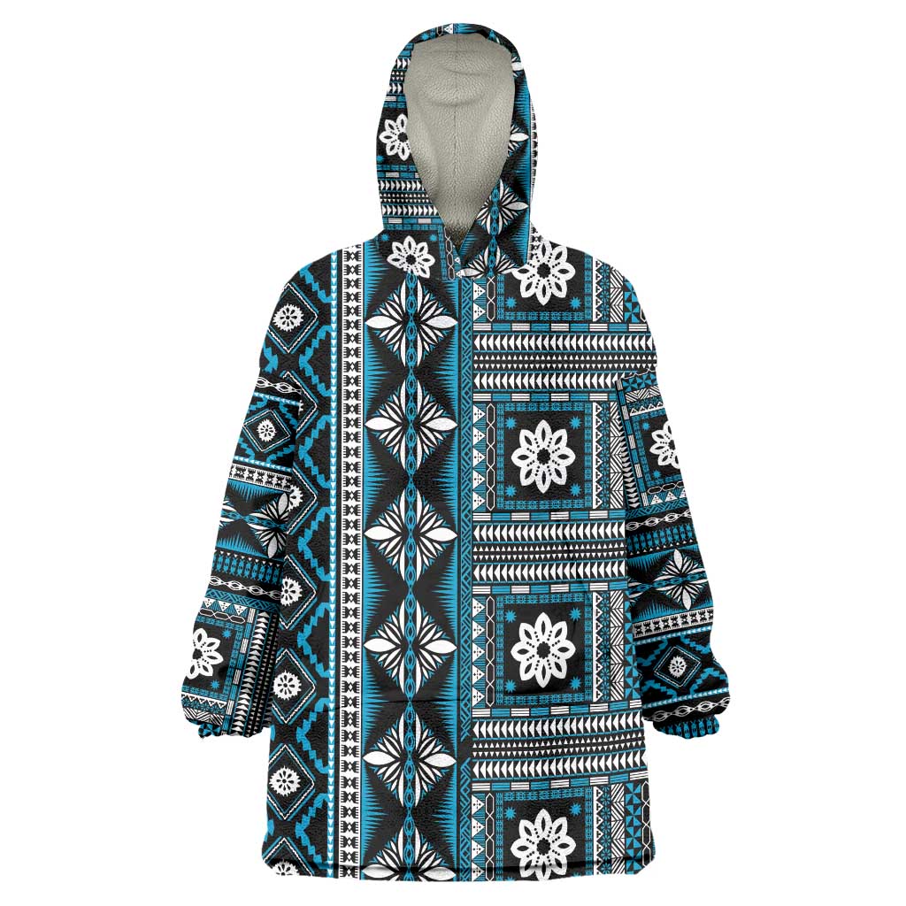 Fiji Masi Tapa Pattern Blue Wearable Blanket Hoodie LT01 One Size Blue - Polynesian Pride
