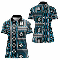 Fiji Masi Tapa Pattern Blue Women Polo Shirt LT01 - Polynesian Pride
