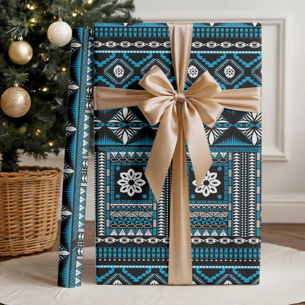 Fiji Masi Tapa Pattern Blue Wrapping Paper LT01 - Polynesian Pride