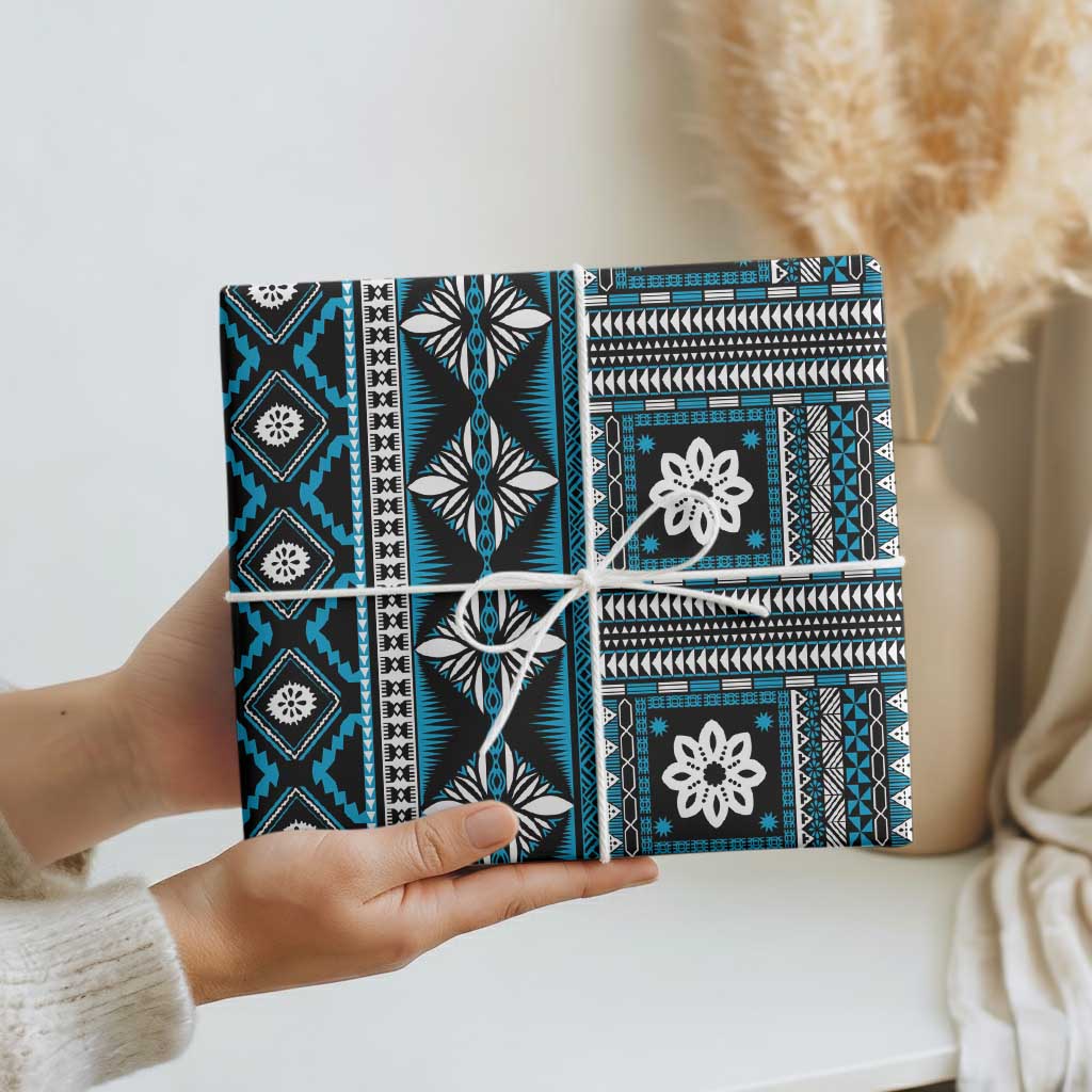 Fiji Masi Tapa Pattern Blue Wrapping Paper LT01 - Polynesian Pride