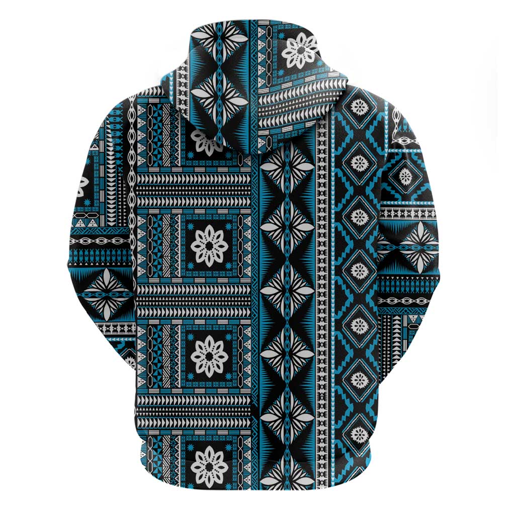 Fiji Masi Tapa Pattern Blue Zip Hoodie LT01 - Polynesian Pride