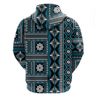 Fiji Masi Tapa Pattern Blue Zip Hoodie LT01 - Polynesian Pride