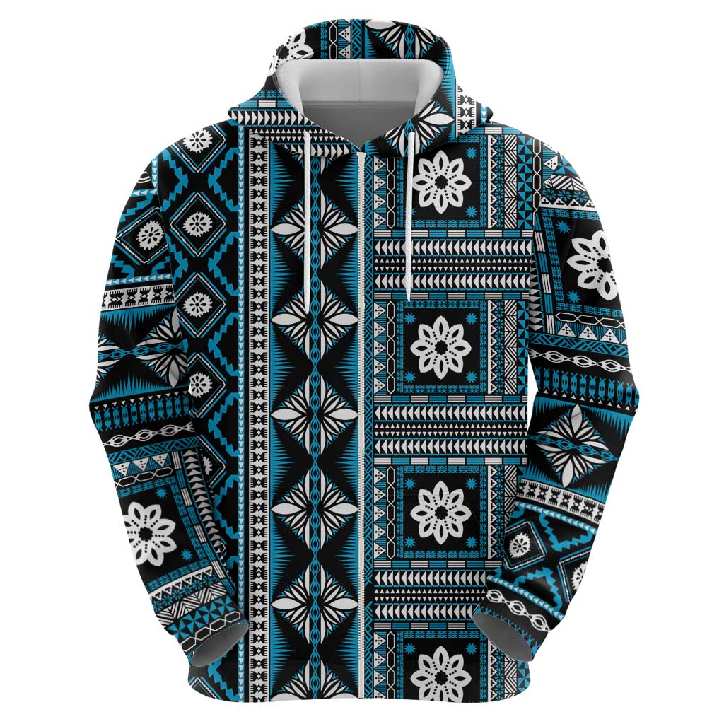Fiji Masi Tapa Pattern Blue Zip Hoodie LT01 - Polynesian Pride