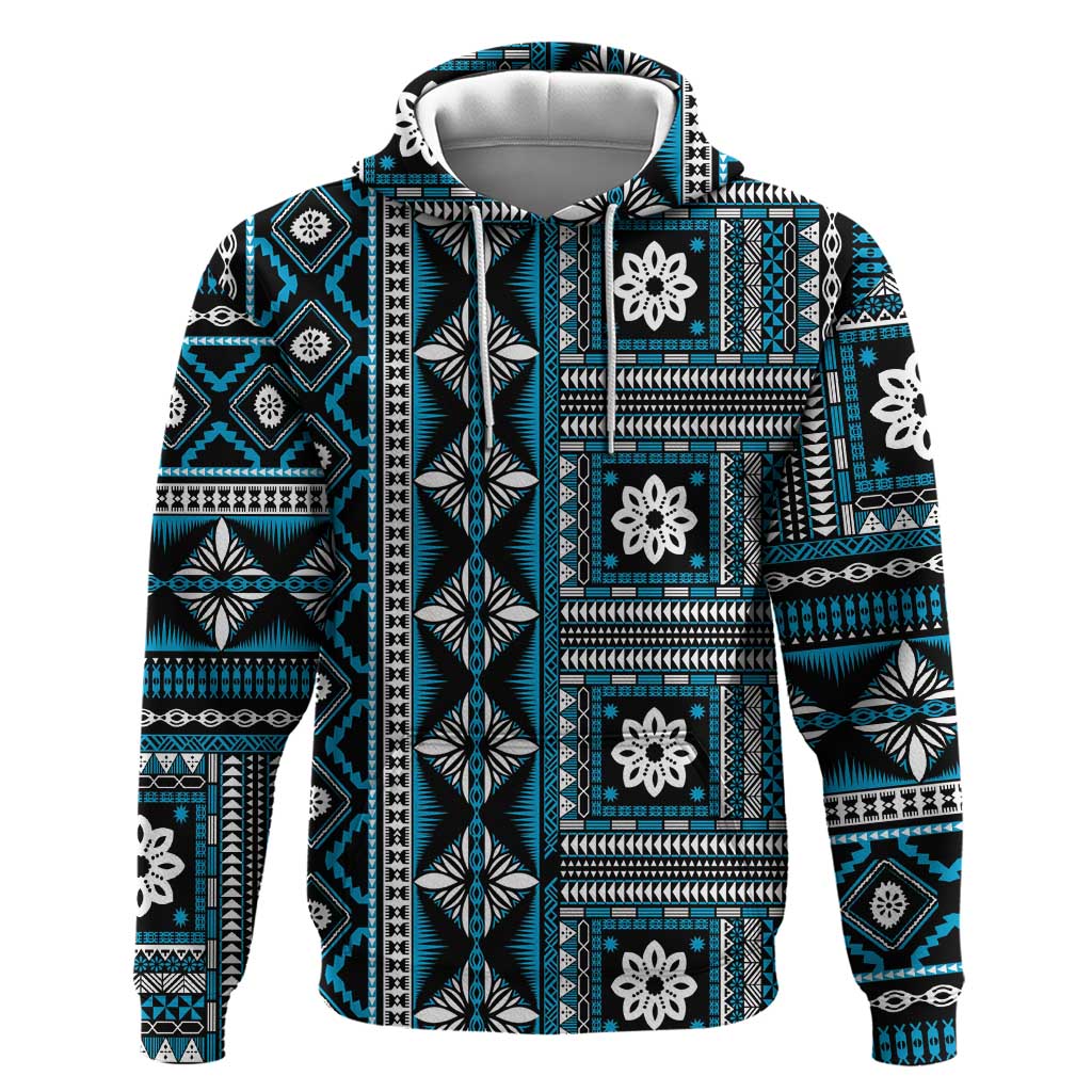 Fiji Masi Tapa Pattern Blue Zip Hoodie LT01 Pullover Hoodie Blue - Polynesian Pride
