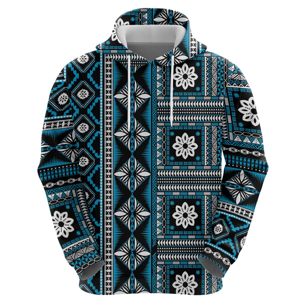 Fiji Masi Tapa Pattern Blue Zip Hoodie LT01 - Polynesian Pride