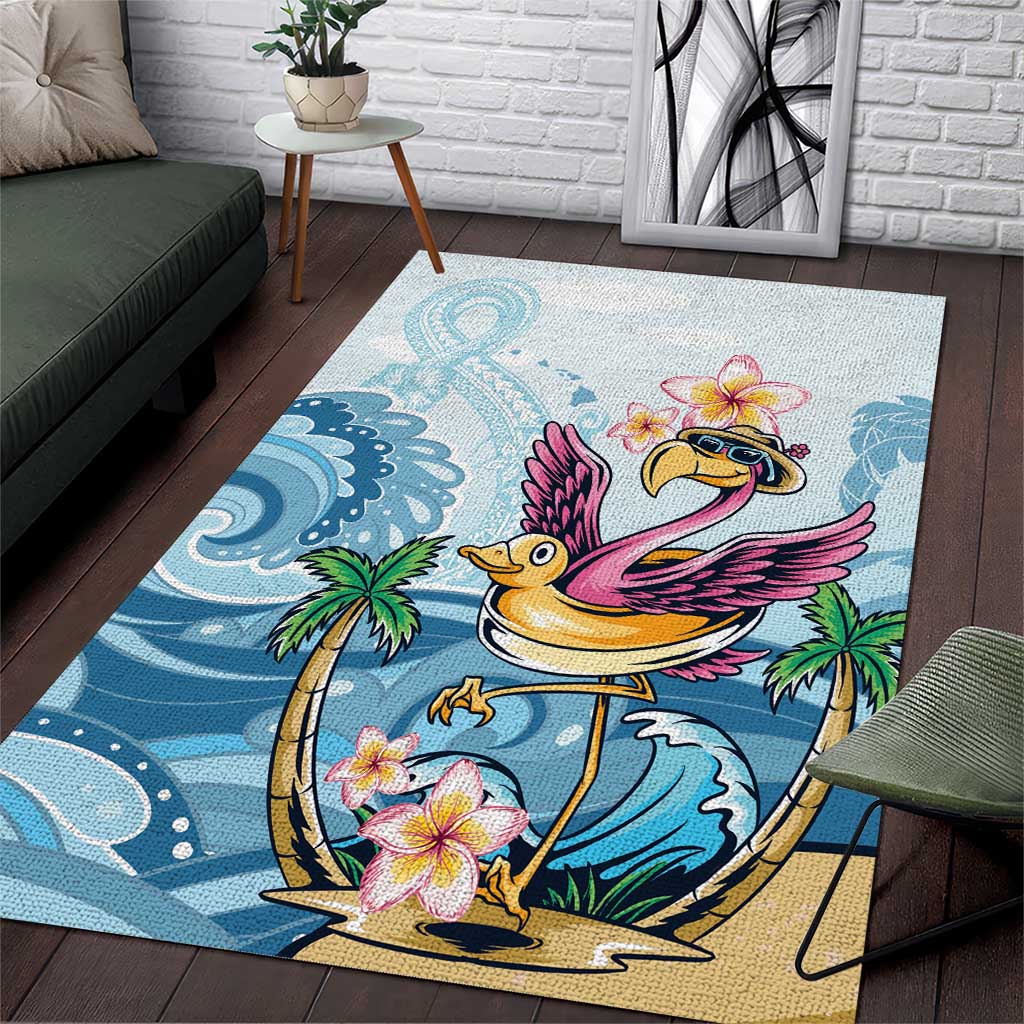 Hawaii Flamingo Area Rug Plumeria Tropical Beach LT01 Blue - Polynesian Pride